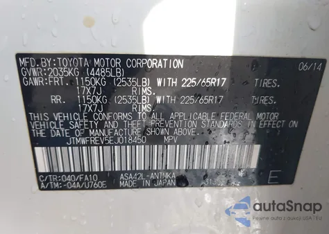 2014 Toyota Rav4 Xle z USA, uszkodzony, nr VIN JTMWFREV5EJ018450